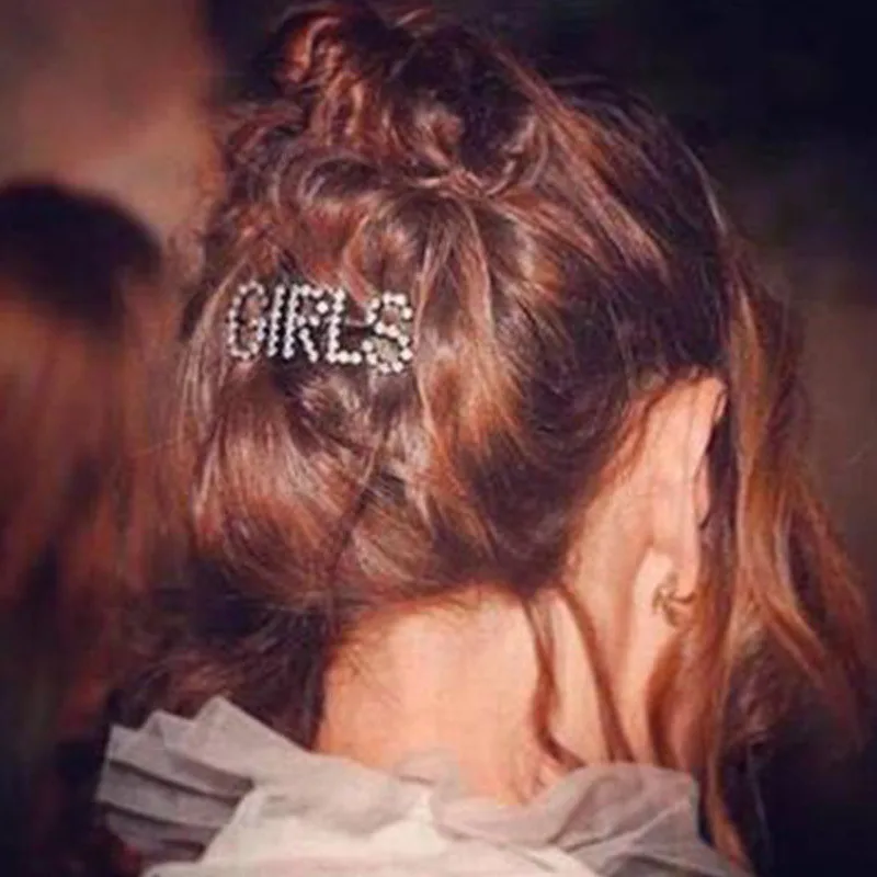 

Europe Crystal Rhinestone Hair Clip Pin Woman Hair Accessories Letter Shape Korean Headdress Hairgrip Barrette Girls Holder