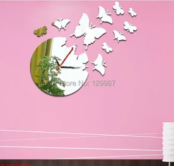

Free shipping butterfly clock mirror sticker , 3D decorative mirror clock sticker ,DIY mirror clock sticker