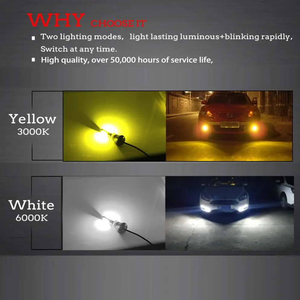 2 предмета двойной Цвет в 1 160 Вт H8 H9 H11 светодио дный туман лампочки 3000 К желтый + 6000 К белый Цвета Strobe лампа удара шарика комплект