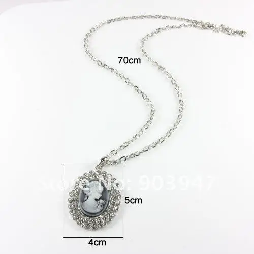 OCESRIO винтажное длинное Камея ожерелье для женщин серебряная цепочка Большая подвеска ожерелье с кристаллами Модные Ювелирные изделия Подарки nke-f46