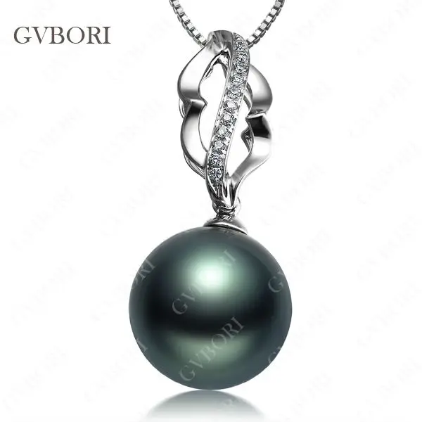 GVBORI Tahiti Подвеска из серебра с черным жемчугом, цепочка, ожерелье, стиль, ювелирные украшения,, PP95CY