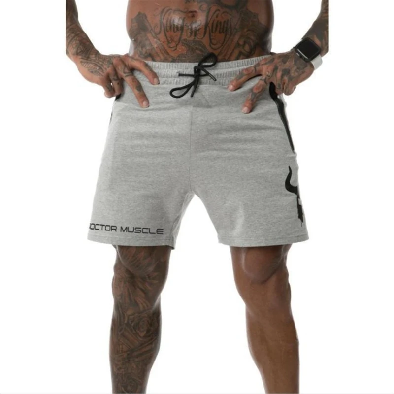 New Fashion Men Zip pocket printing Shorts Trousers Cotton Bodybuilding Sweatpants Fitness Short Jogger Casual Gyms Men Shorts