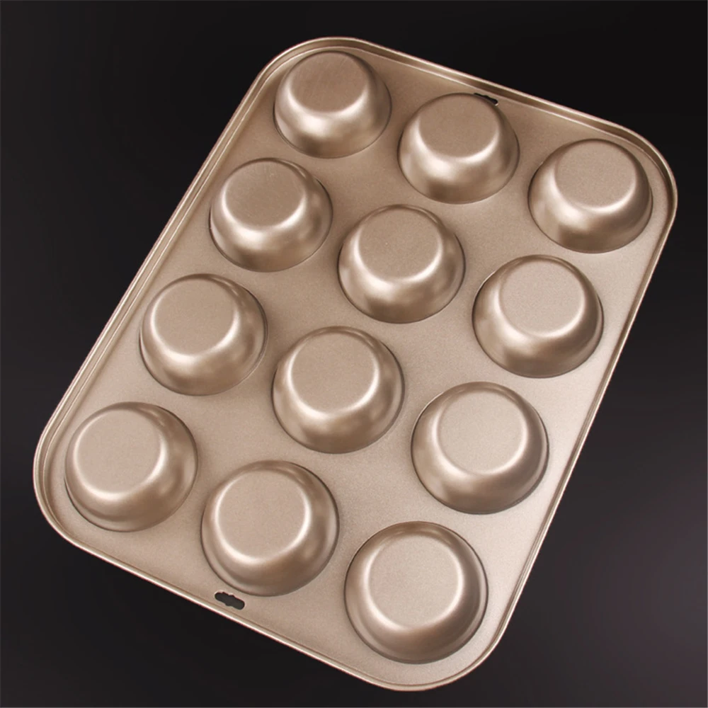 12 cup champagne color large size heavy duty carbon steel baking tray