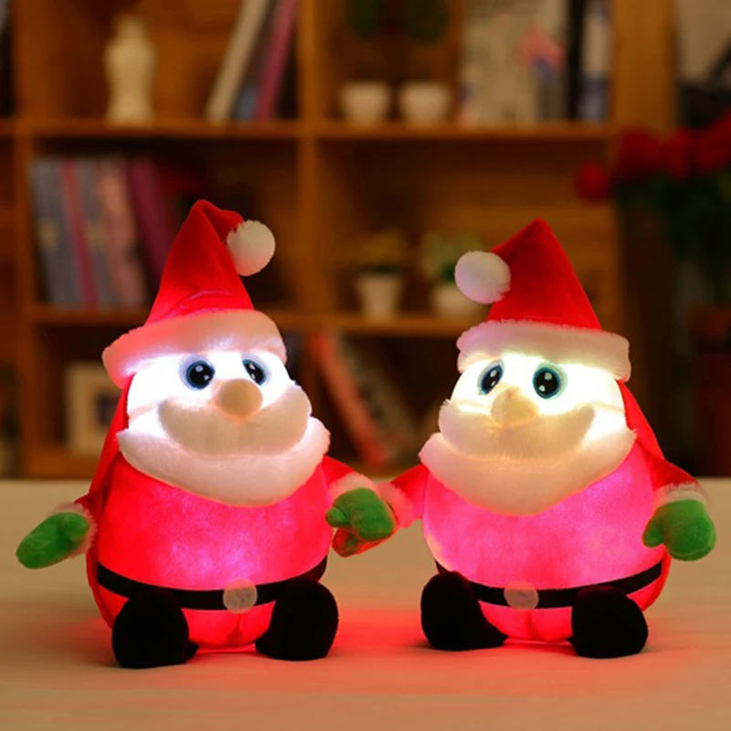 Светодиодный светильник 30 см, пение Рождественской песни, красочные светящиеся плюшевые игрушки Санта Клауса, милые подарки для детей