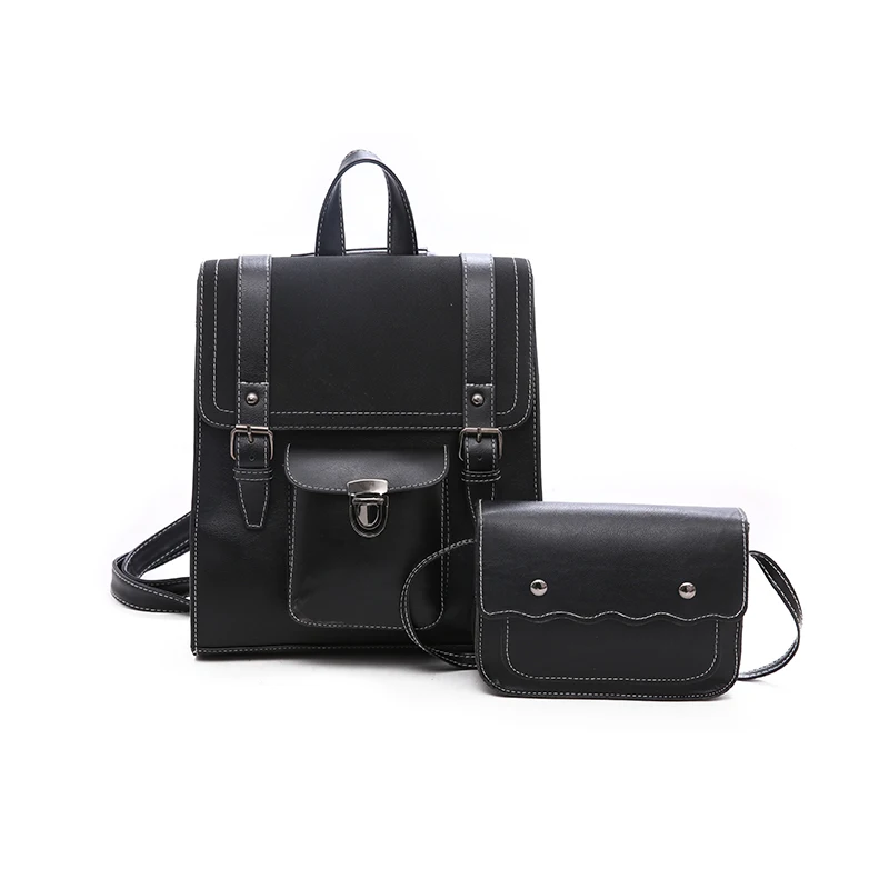 DIDABEAR Модный комплект из 2 предметов, сумка, женский кожаный рюкзак, школьные рюкзаки для девочек-подростков, женский рюкзак, модные сумки с кошельком - Цвет: Черный
