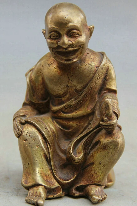 

JP S62 4" Chinese Buddhism Copper Gild Seat eighteen arhat Luo Han monk bonze Statue Discount 35%