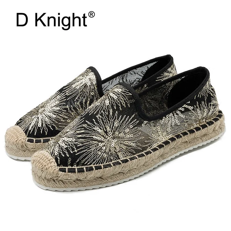 

Bling Women Platform Fisherman Shoes Lace Slip-on Casual Loafers Flats Breathable Mules Vintage Ladies Women's Espadrilles Shoes