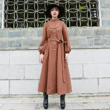 Thick Wool Jacket Coat Women’s Autumn Winter Fashion Lantern Sleeve Single Breasted Outwear Ultra Long Vintage Female Overcoat