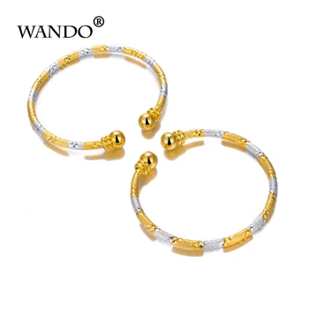 

WANDO high quality 2pcs dubai Charm Bracelet for Women Gold Color Bangle bell kids girls Hand Chain Jewelry anklets Arab gift