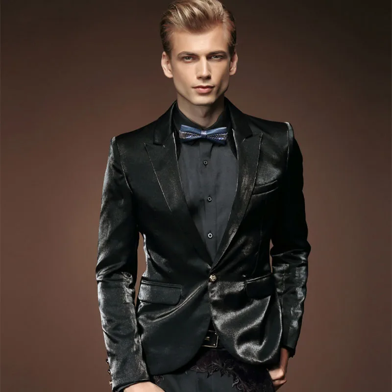 Черный Плюс размер Блейзер Masculino Slim Fit Повседневные Вечерние мужской костюм, блейзер на одной пуговице винтажные маленькие мужчины s сценическая одежда костюм певицы 6X03 - Цвет: Черный