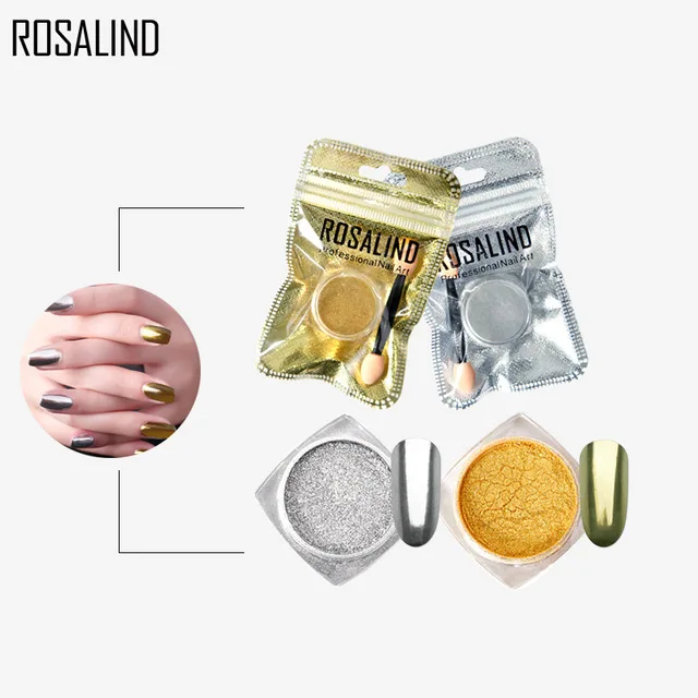 Rosalind Nail Magic зеркальный хромированный порошок металлик Золотой Серебряный ноготь порошок Губка палочка пыль лак для ногтей нужен черный Гель-лак