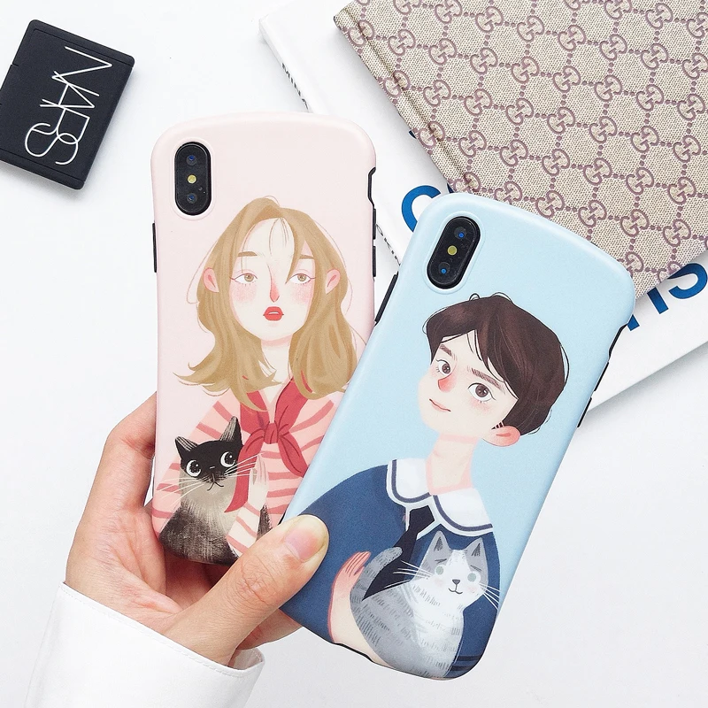 

For apple silicone case pink Fashion couples cute cat mobile phone For iphone XR XS MAX 6 6S 7 8 Plus X soft cover case funda