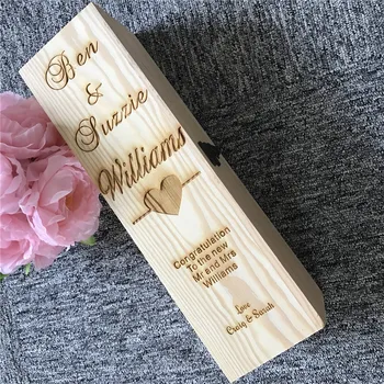 

Gorgeous love heart design etched wooden wine box with names personalised for you.Favor for anniversaries, wedding day
