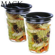 MACK Buenos días HBG Desayuno Vaso de Plástico Con Tapa de la Taza De Cristal Tazas de Ensalada de Avena MCG005