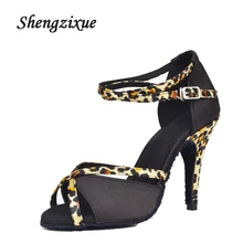 Женские туфли для латинских танцев на высоком каблуке 10 см; леопардовые туфли с перекрестной пряжкой на мягкой подошве; обувь для танцев в помещении; кроссовки для бальных танцев Румба Сальса