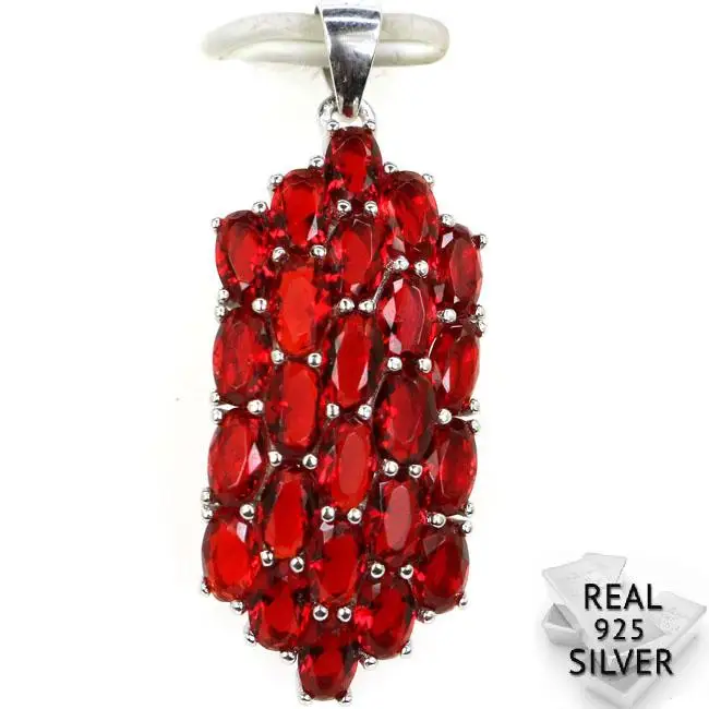 

34x14mm 3.0g 925 Solid Sterling Silver 3.0g Real Blue Sapphire Created Red Blood Ruby Ladies Pendant