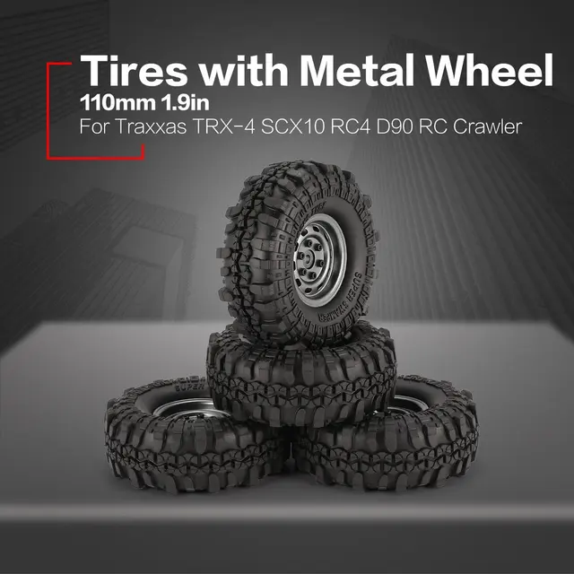 Special Offers 4Pcs AUSTAR AX-4020 1.9 Inch 110mm Rubber Tires Tire with Metal Wheel Rim Set for 1/10 Traxxas TRX-4 SCX10 RC4 D90 RC CrawlerCar