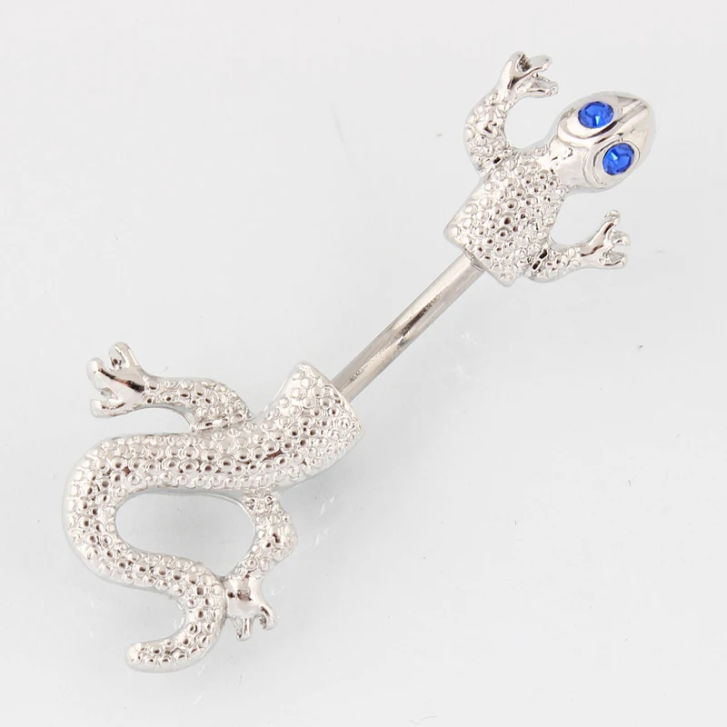 Big Gecko Lizard belly button ring fashion women body belly bar piercing navel jewellry 14G 316L surgical steel bar Nickel-free