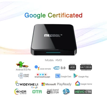 

MECOOL KM3 Smart Android TV Box Android 9.0 UHD Media Player w/ Voice Remote Control Amlogic S905X2 4GB/64GB Wifi BT 4.0 USB 3.0