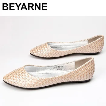 

BEYARNEFashion Lady soft Flats Shoes for drive pregnant woman student shoes Women autumn spring work Shoes pointed toe blue E498