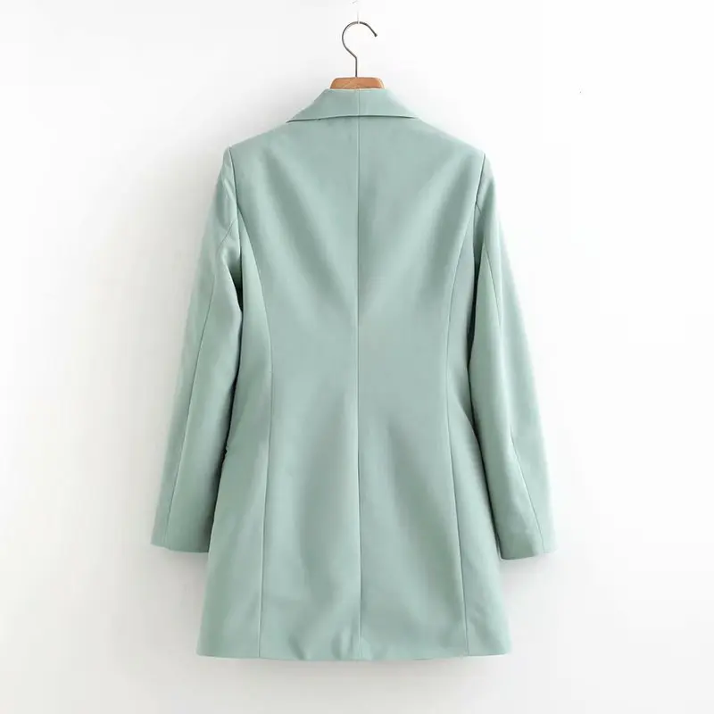 2019 Women Chic Green Blazer Pockets Double Breasted Long Sleeve Office Wear Coat Solid Casual Outerwear Tops Female Jacket Suit