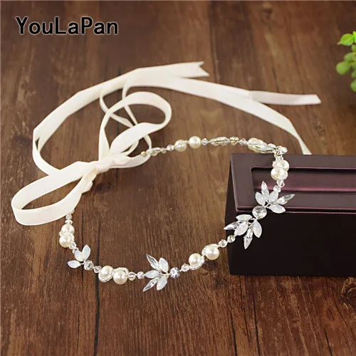 off-white ribbon YouLaPan HP132 Bridal Tiara Bridal Wedding Hair Accessories Rhinestone Wedding Headband Wedding Hair Jewelry Bridal Hairband - Цвет: off-white ribbon