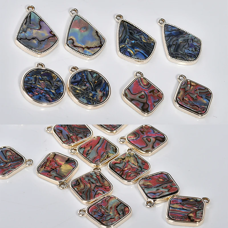 

Spring Alloy plate pendant imitation shellfish effect rhomboid round droplet DIY earrings material Accessories