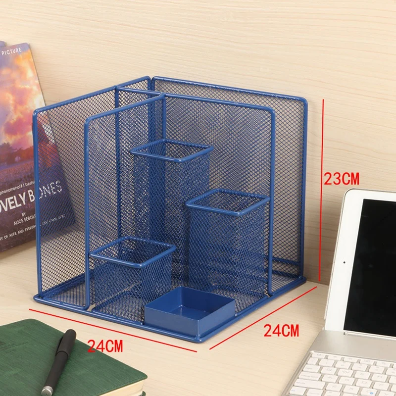 Синий многофункциональный настольный органайзер для хранения, сетчатая подставка для ручек канцелярский контейнер, офисная школьная