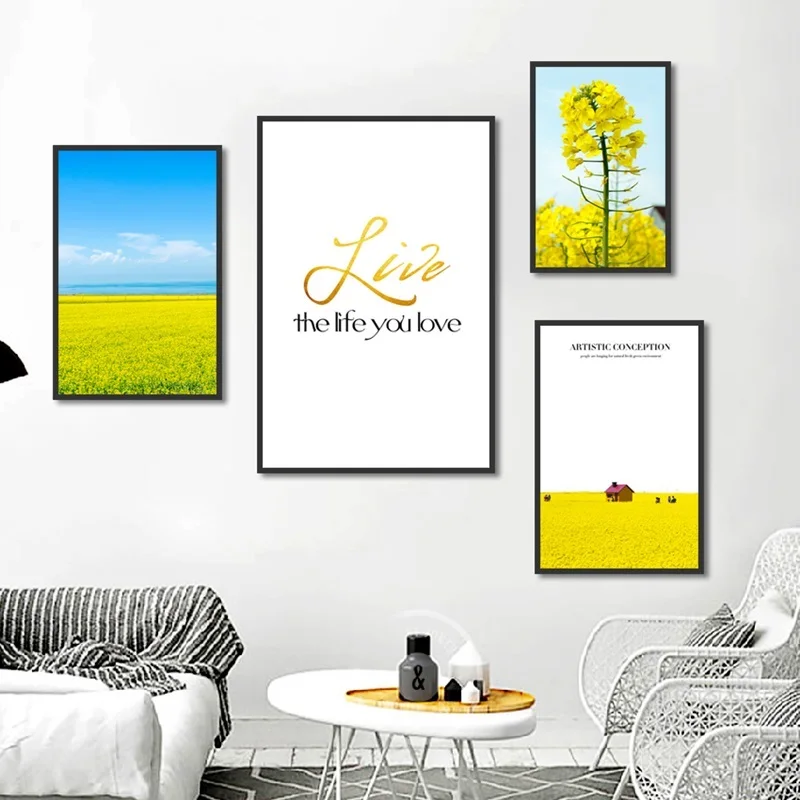Nordic Small Fresh Rape Flower Living Room Painting Modern Home Decoration Wall Art Pictures Modular Canvas Posters and Prints | Дом и сад