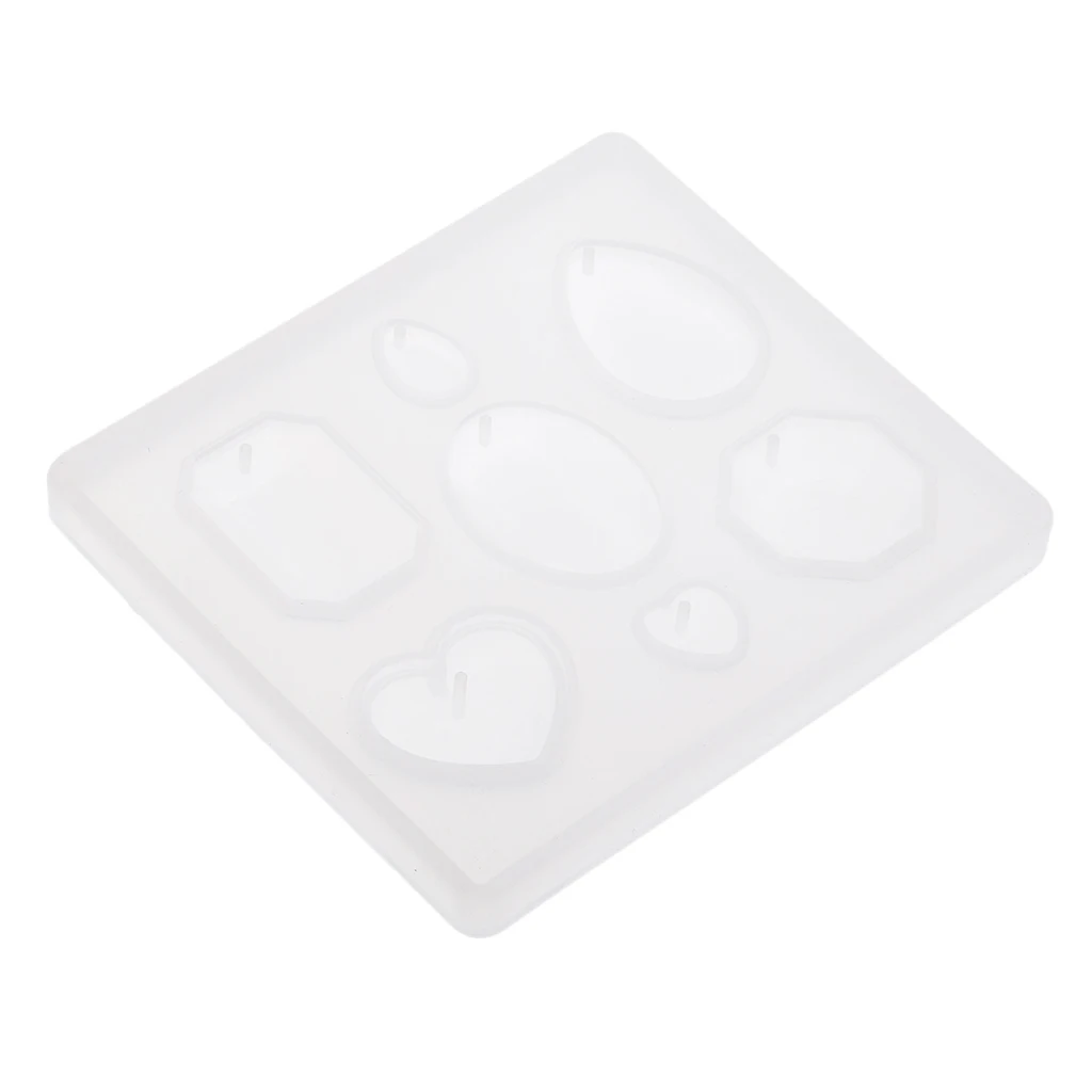 DIY 7 Styles Gem Cabochons Necklace Earrings Pendant Charms Mold with Hole Silicone Resin Casting Jewelry Making Mould