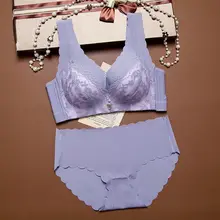 Женский бесшовный Комплект бюстгальтеров с цветами размера плюс, комплект беспроводного нижнего белья с эффектом пуш-ап, комплект бюстгальтера и трусиков для женщин, Комплект трусов, 0573