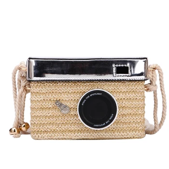 

Holiday Fashion Straw Camera Design Ladies Casual Shoulder Bag Tote Crossbody Mini Messenger Bag For Female Purse Bolsa Flap