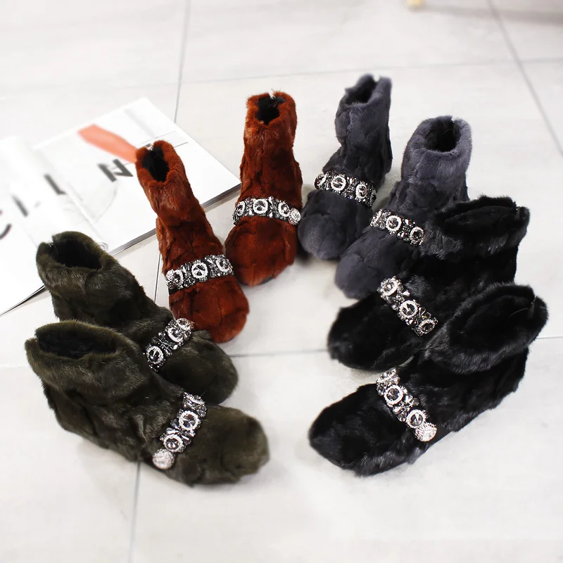 Tobillo Zapatos Nuevo gris De Botas Plano Invierno Piel Las verde Negro Mujeres Moda camel Caliente Mujer Nieve Otoño Tacón 2018 Lujo Ia5UXxp