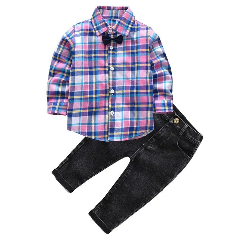 Комплекты одежды для маленьких мальчиков г. Детская одежда осенне-зимняя детская одежда Комплекты для мальчиков костюм джентльмена футболка+ джинсы, костюмы