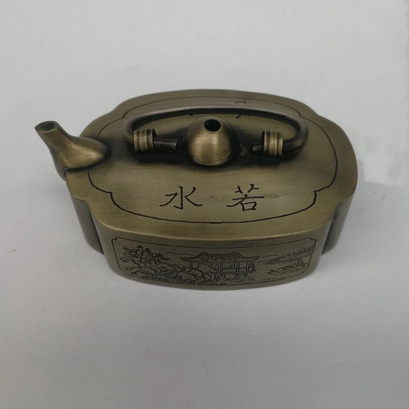 

China antique Tibetan silver Drops of water character Landscape portable Teapot