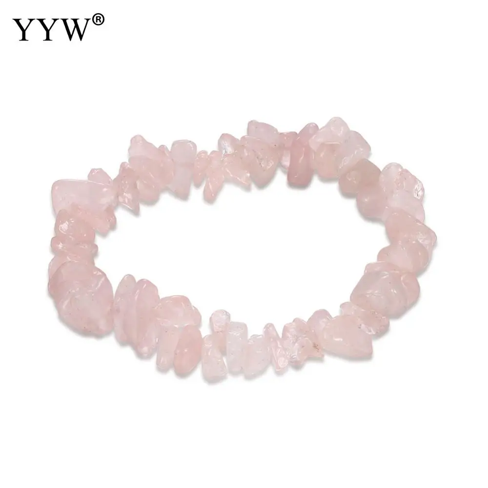 

2018 New Women Jewelry Bracelet Natural Real Pink Quartz Stone Chips Nuggets Loose Beads Single Elastic Rose Stone Bracelets