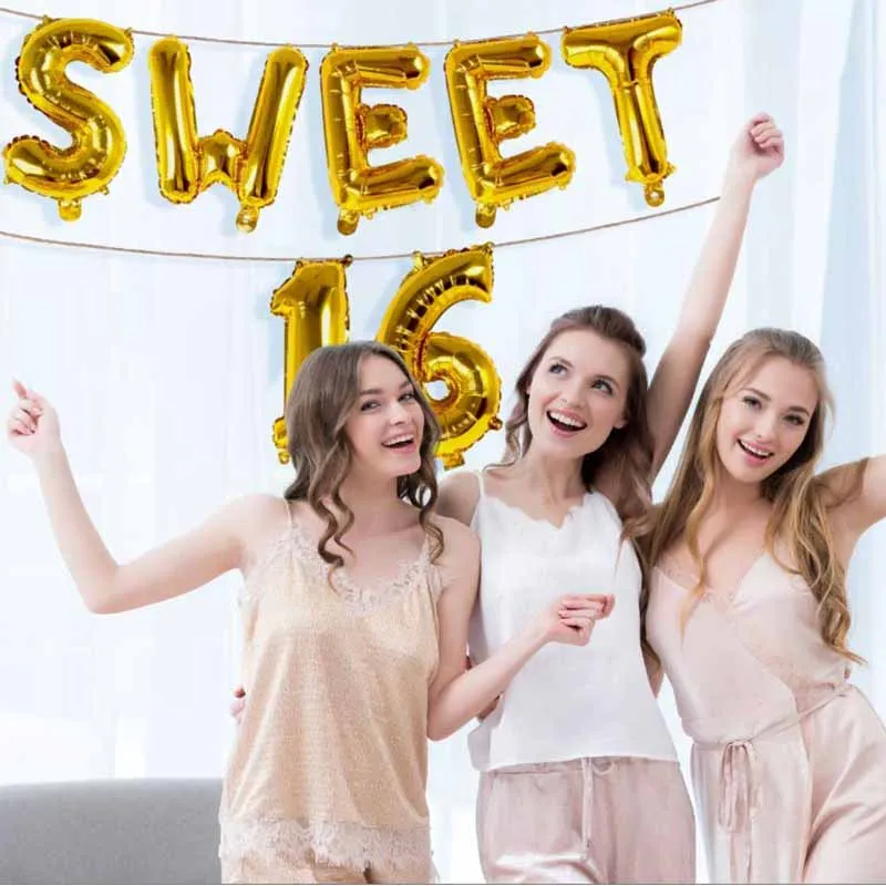 

Gold letter Sweet 16 balloon banner Garland Bunting for 16 Years Old 16th happy birthday Party hanging Decoration favor backdrop