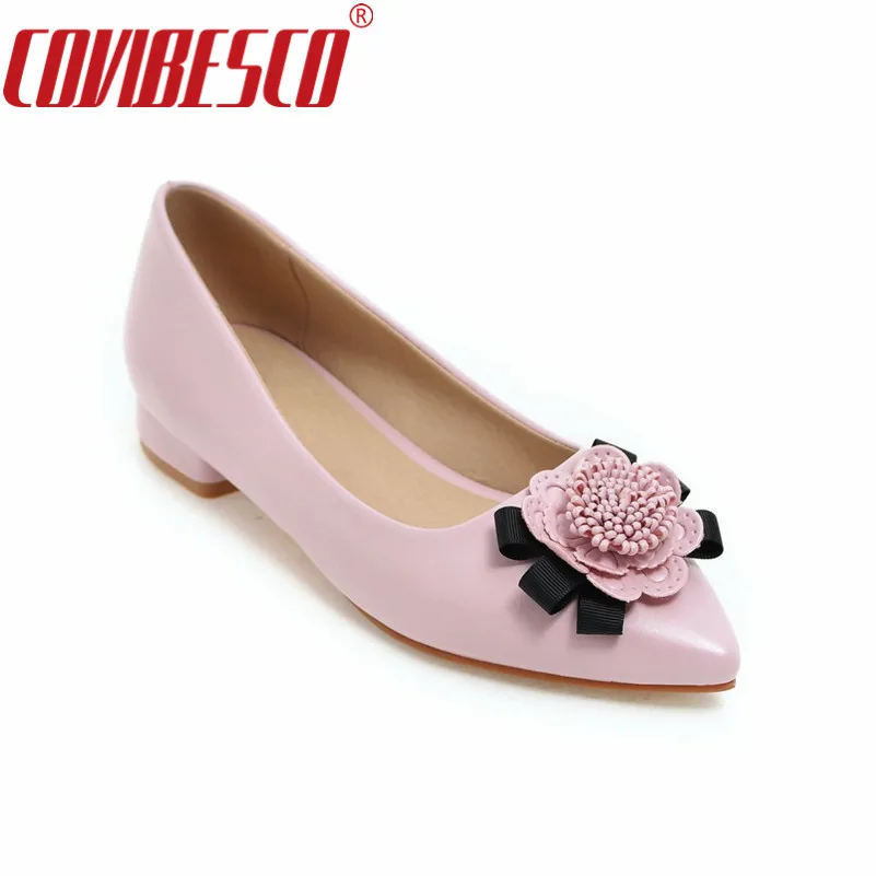 

COVIBESCO Women Low Heels Ladies Pumps Spring Pointed Toe Cute Comfortable 2cm Heels Flowers Casual Shoes Sexy Pumps Plus Size