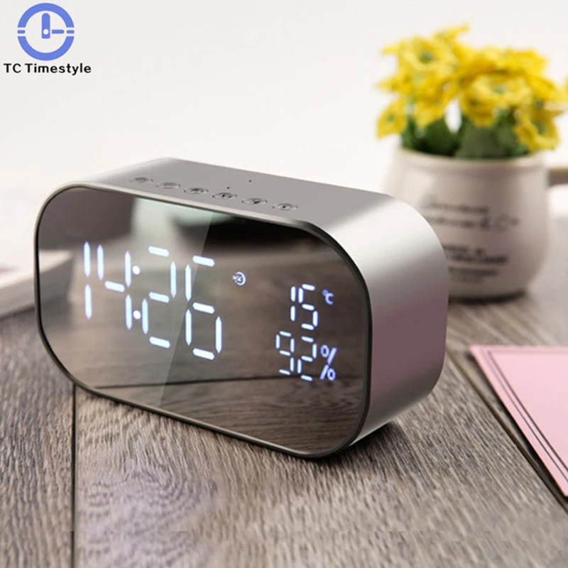 Modern Design Mirror Digital Alarm Clock FM Radio with Wireless