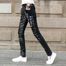 Зимние обтягивающие брюки мужские Новые мужские кожаные брюки тренд сетевой красный корейский вариант