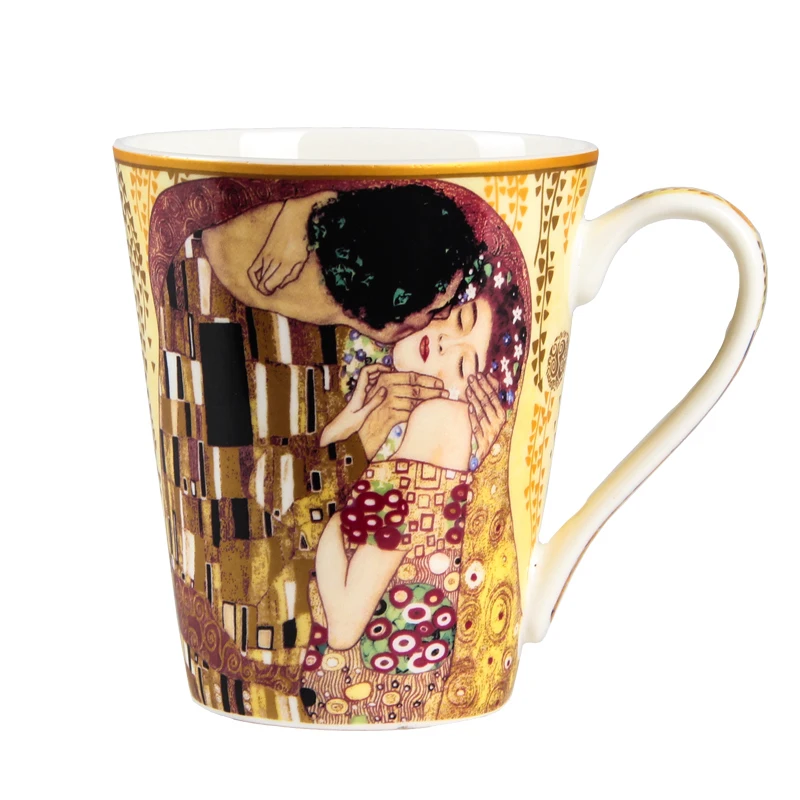 

Vintage Bone China Gustav Klimt Famouspaint Oil Painting Art Cup Coffee Teacup Ceramics Milk Cafe Mug 410ml Handgrip The Kiss