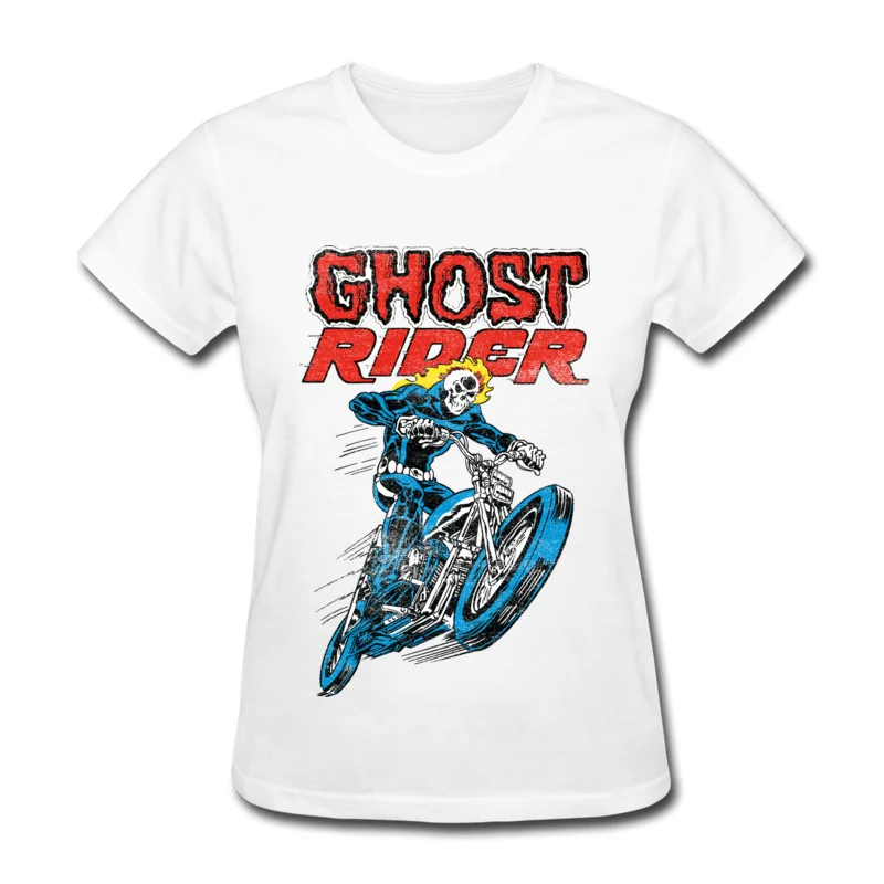 Comics Ghost Rider T Shirt New Coming Summer Autumn Short Sleeve Crewneck Tops T Shirt Cotton Fabric Women Summer Clothing Shirt Ghost Rider white