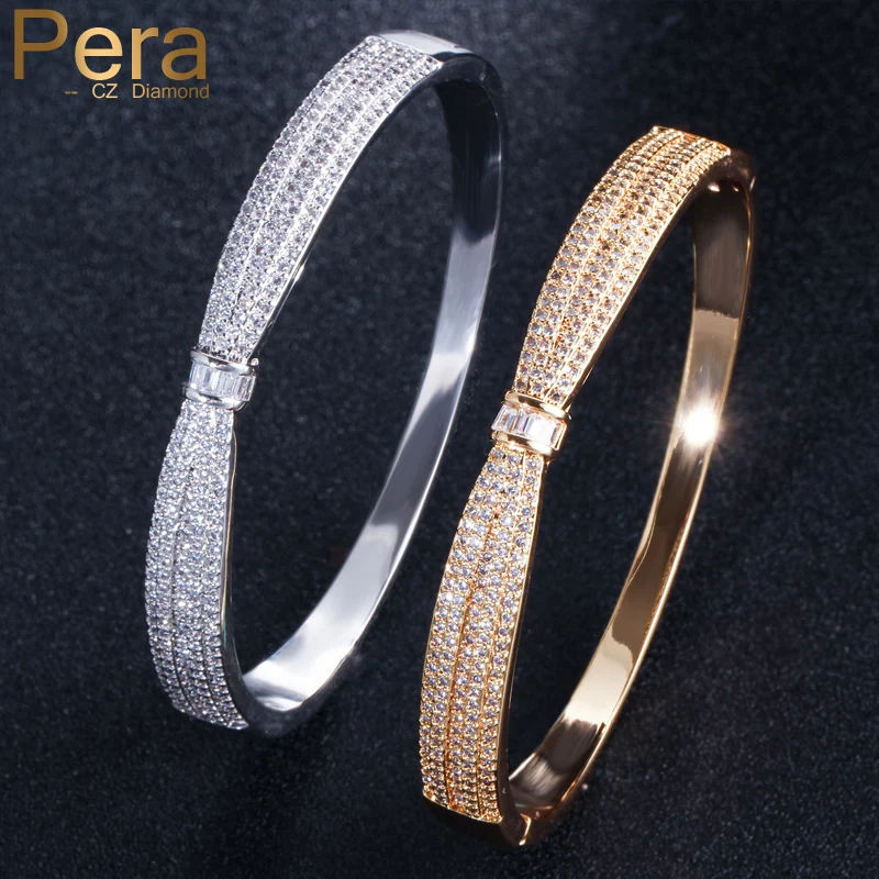 

Pera Sparkling Mirco Pave AAA+ Cubic Zirconia Silver Yellow Gold Color Big Flower Open Cuff Fashion Women Bangle For Gift Z008