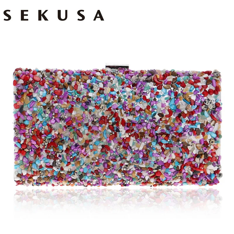 SEKUSA الماس الحلوى حقيبة مساء الصيف الأزياء الإناث الصغيرة يوم مخلب الكتف سلسلة حقائب الهاتف مفتاح محافظ