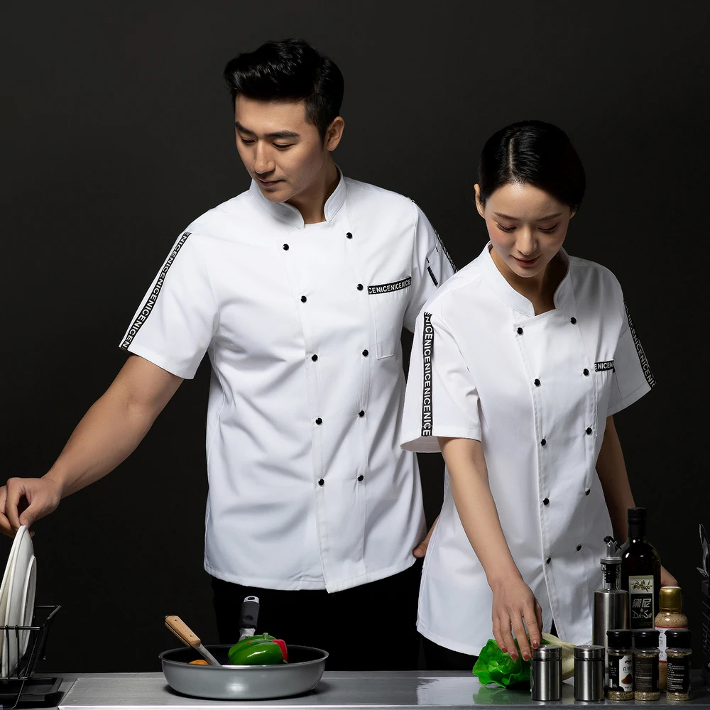 White Профессия шеф-повар униформа с короткими рукавами куртка для повара для официантов и официанток Кухня Ресторан отеля Кофе хлебобулочные парикмахерская Рабочая одежда - Цвет: White