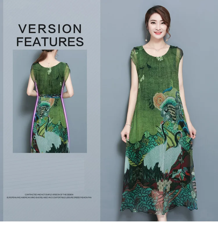 Весенне-летнее зеленое винтажное платье с цветочным принтом, женское шелковое платье с круглым вырезом и коротким рукавом, с поясом, до середины икры, Vestidos, большой размер 4XL