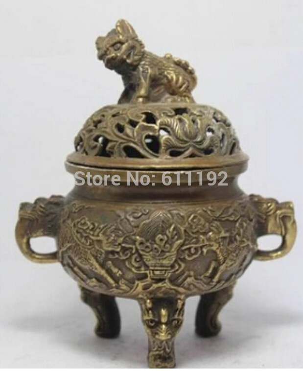 

Chinese hand-Carved Kirin sculpture antiques old copper incense burner