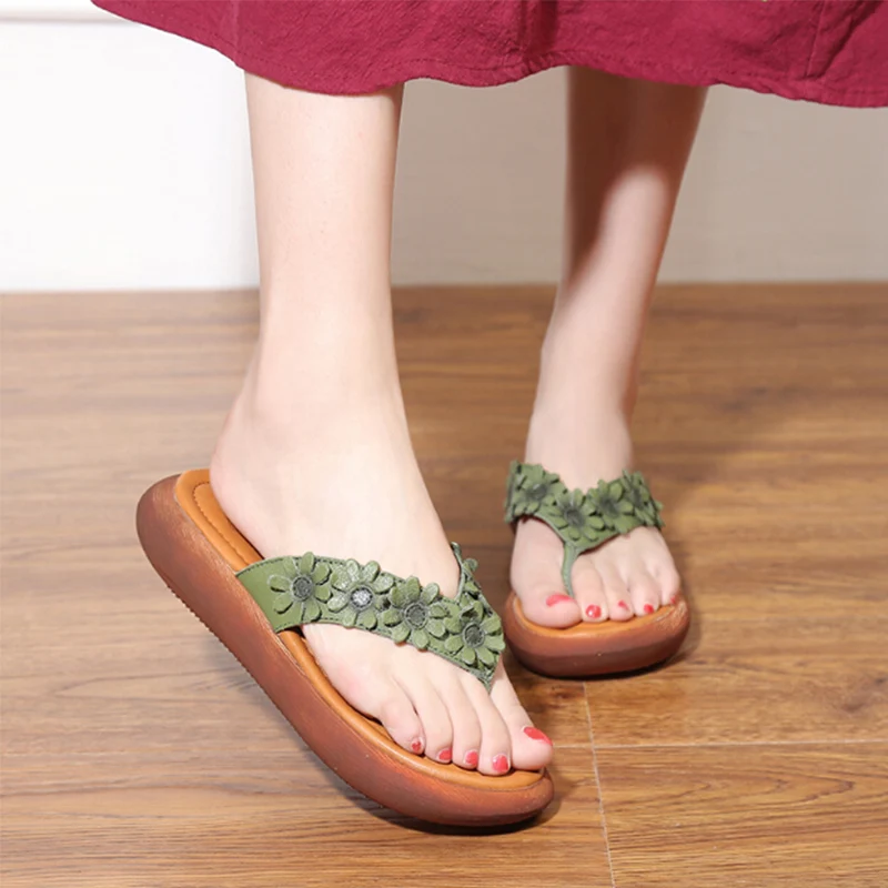 RUSHIMAN Every Day Special New Style Original Son Sweet Flower Real Skin Cool Drag Female Flat Comfortable Slope And Slippers