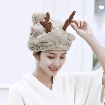 

Small Elk Lovely Dry Hair Cap Hair Towels Shower Cap Bathroom Products Christmas Hat Ladies Bathing Washing Hair Towels
