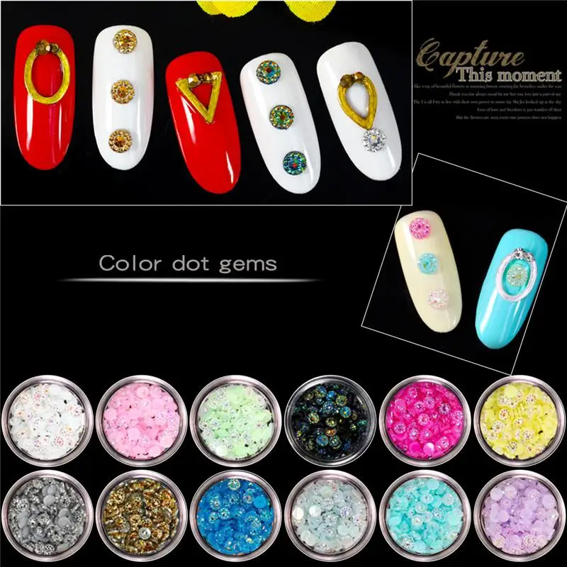

Colorful Nail Rhinestones Flat Bottom Round Studs Shining Round 3D Nail Art Decoration In Wheel for UV Gel Polish DIY